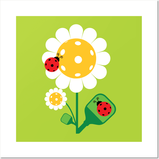 Pickleball - cute daisies with lady bird Wall Art by FK-UK